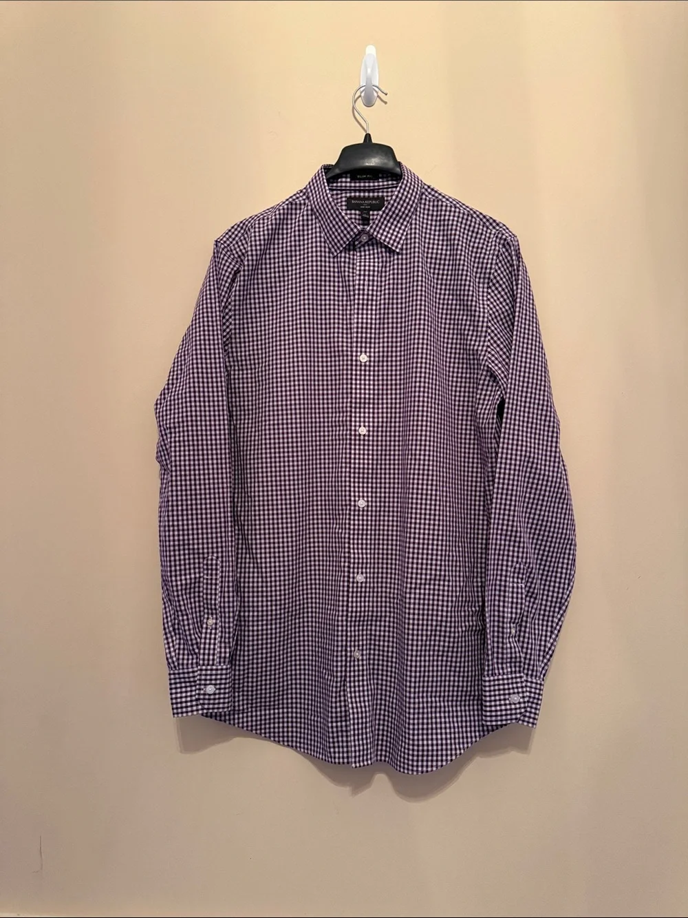Banana Republic Men's Purple & White Gingham Dress Shirt Size Large Tall